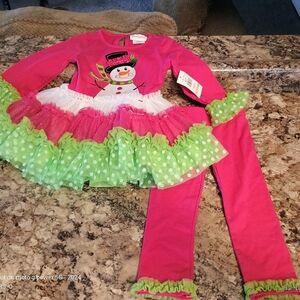 Emily Rose two-piece set long sleeve girls tutu shirt snowman. New With Tags